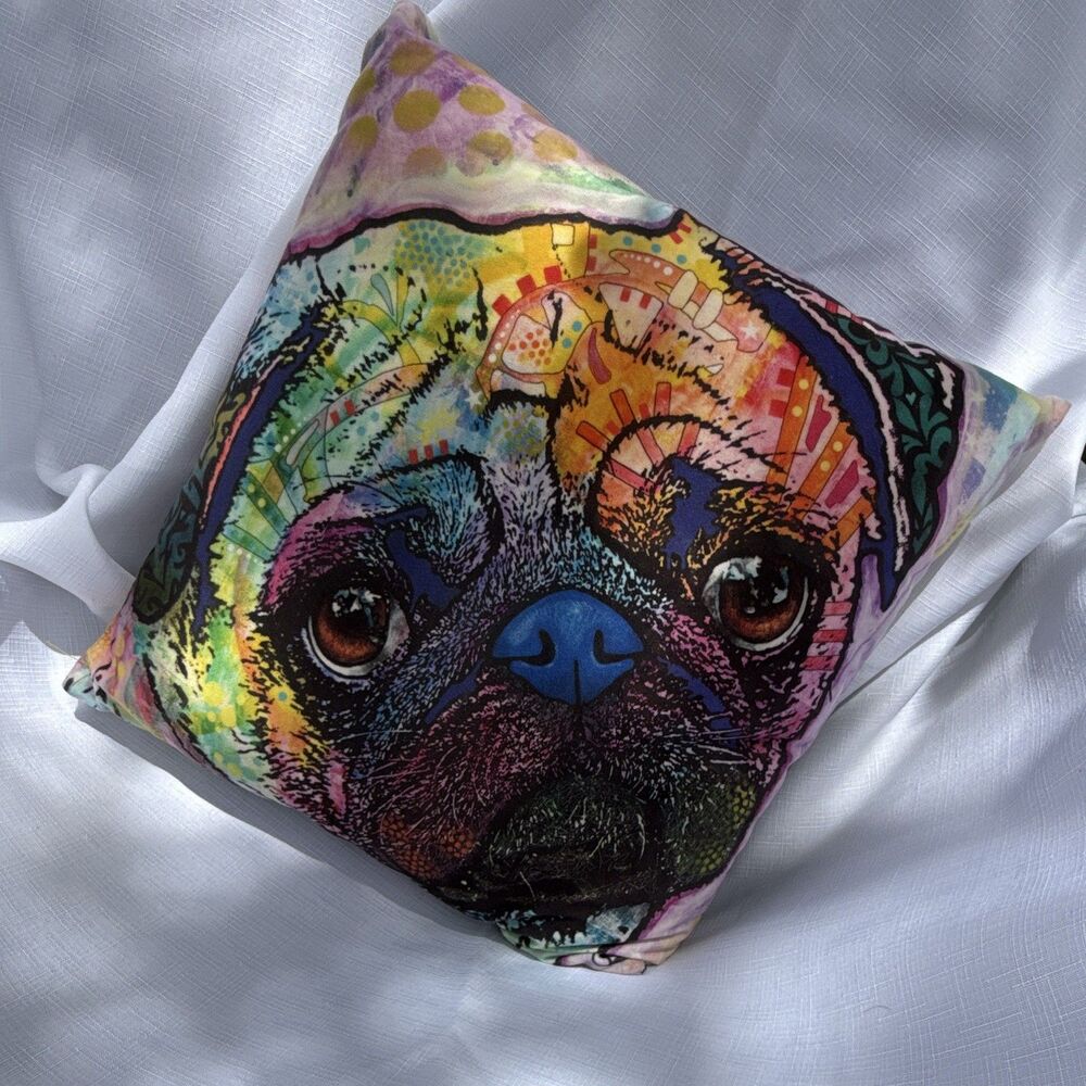 Dean Russo "Pug Love" Pop Art Throw Pillow – Vibrant Colorful Decorative Accent